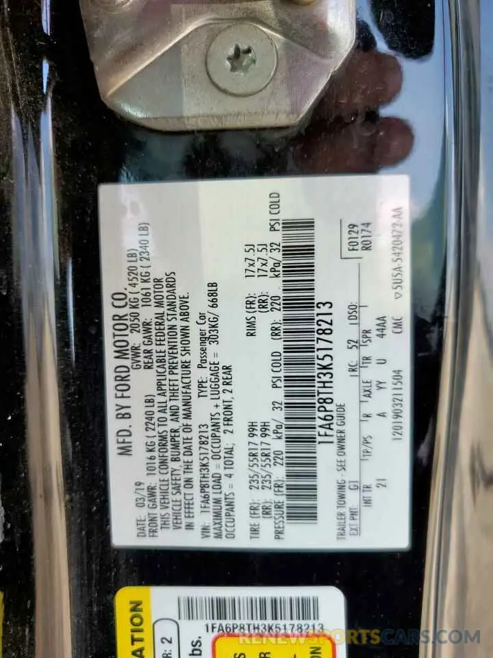12 Photograph of a damaged car 1FA6P8TH3K5178213 FORD ALL Models 2019