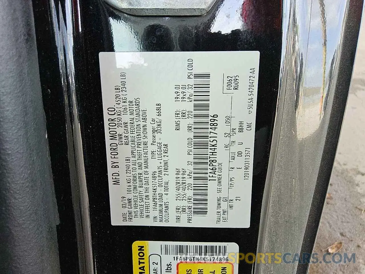 12 Photograph of a damaged car 1FA6P8TH4K5174896 FORD ALL Models 2019