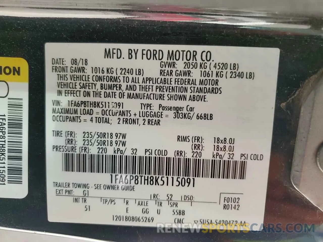 12 Photograph of a damaged car 1FA6P8TH8K5115091 FORD ALL Models 2019