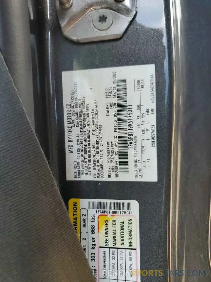 12 Photograph of a damaged car 1FA6P8TH9K5175011 FORD ALL Models 2019