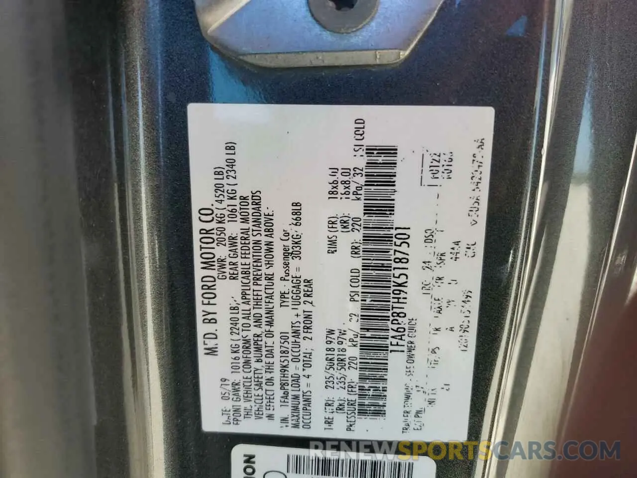 13 Photograph of a damaged car 1FA6P8TH9K5187501 FORD ALL Models 2019