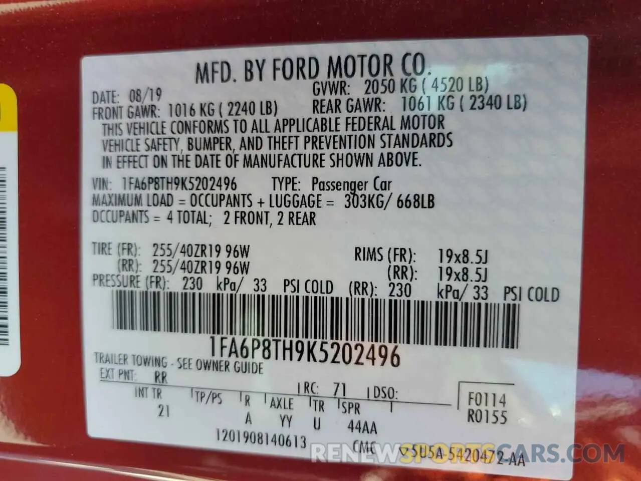 12 Photograph of a damaged car 1FA6P8TH9K5202496 FORD ALL Models 2019