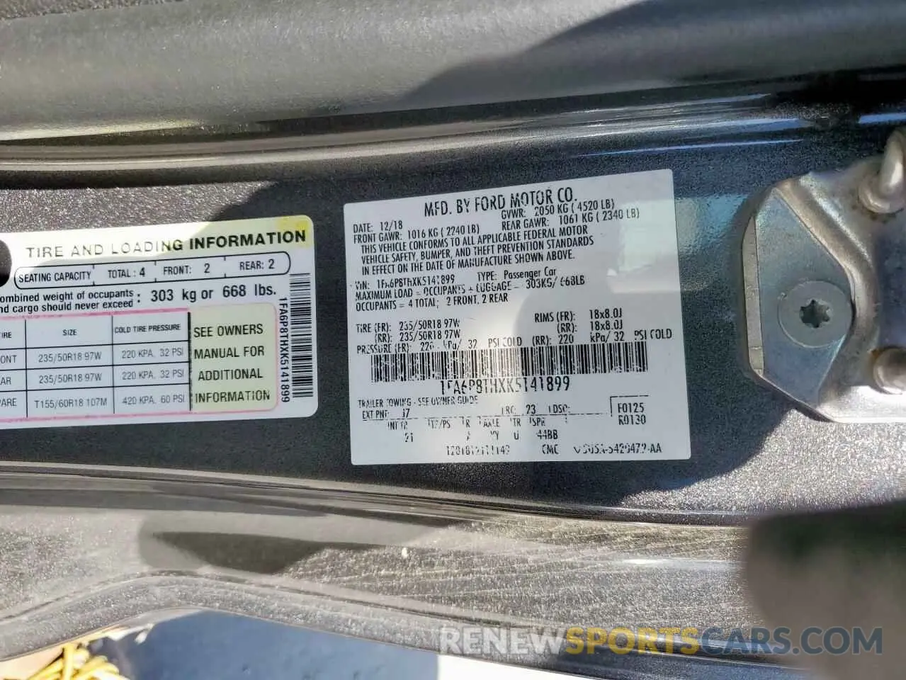 13 Photograph of a damaged car 1FA6P8THXK5141899 FORD ALL Models 2019