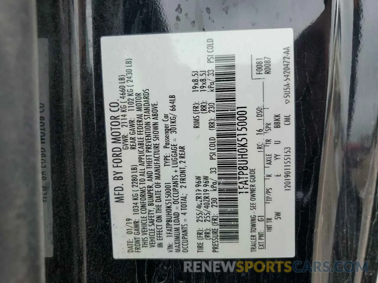 12 Photograph of a damaged car 1FATP8UH0K5150001 FORD ALL Models 2019