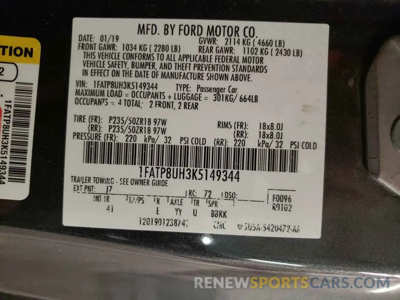 12 Photograph of a damaged car 1FATP8UH3K5149344 FORD ALL Models 2019