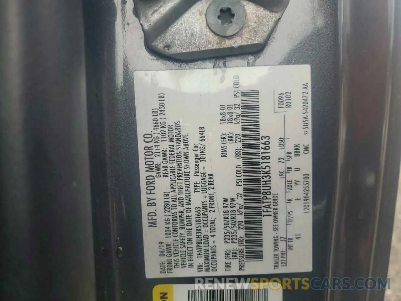 13 Photograph of a damaged car 1FATP8UH3K5181663 FORD ALL Models 2019