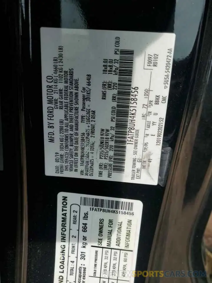 13 Photograph of a damaged car 1FATP8UH4K5158456 FORD ALL Models 2019