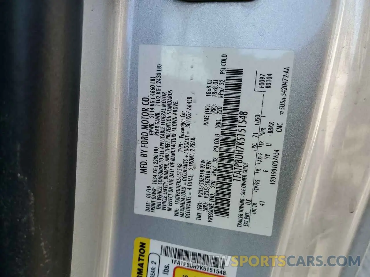 14 Photograph of a damaged car 1FATP8UH7K5151548 FORD ALL Models 2019