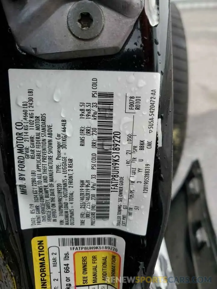 12 Photograph of a damaged car 1FATP8UH9K5189220 FORD ALL Models 2019