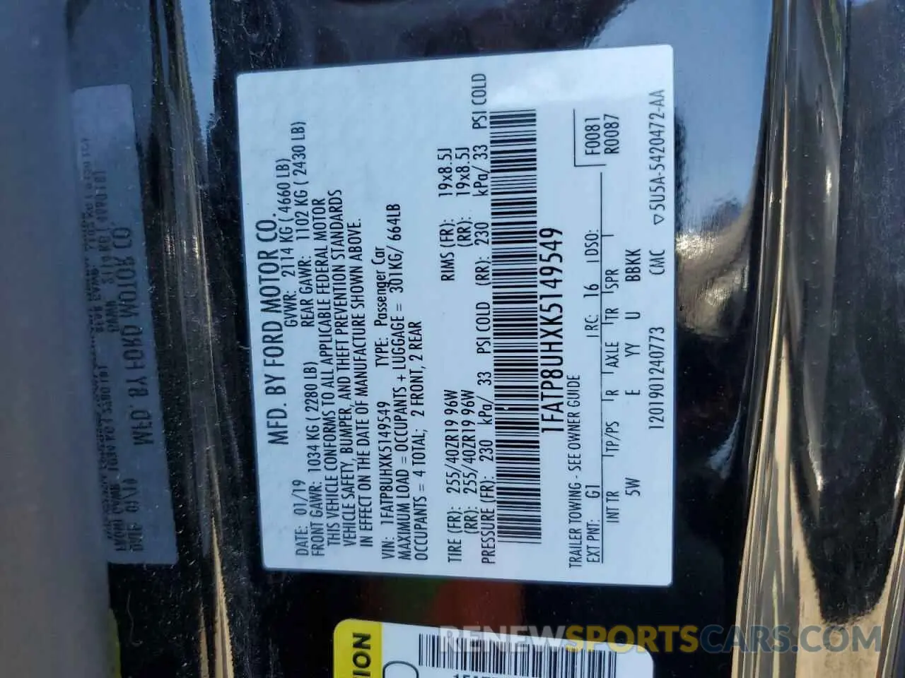 12 Photograph of a damaged car 1FATP8UHXK5149549 FORD ALL Models 2019