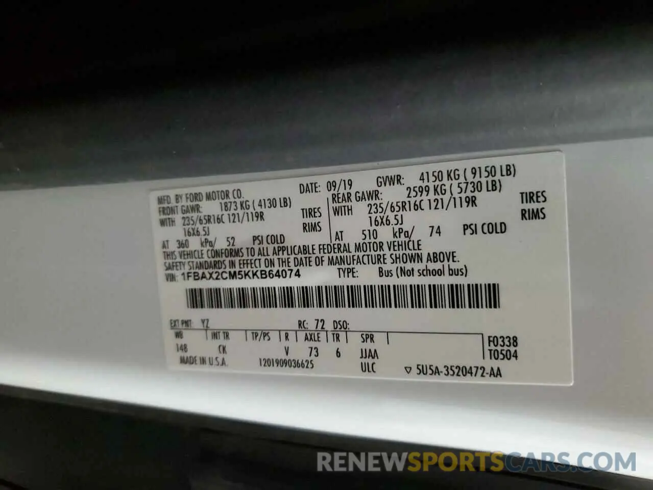 14 Photograph of a damaged car 1FBAX2CM5KKB64074 FORD ALL Models 2019