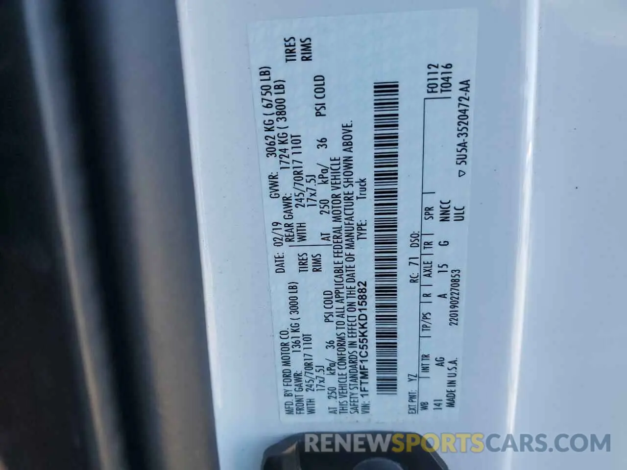 12 Photograph of a damaged car 1FTMF1C55KKD15882 FORD All Models 2019