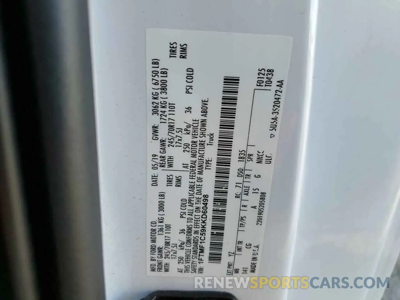 15 Photograph of a damaged car 1FTMF1C59KKD60498 FORD All Models 2019