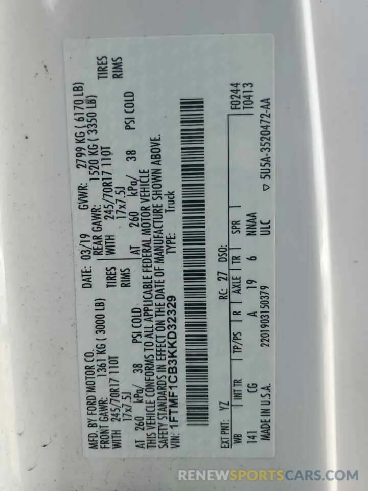 12 Photograph of a damaged car 1FTMF1CB3KKD32329 FORD All Models 2019