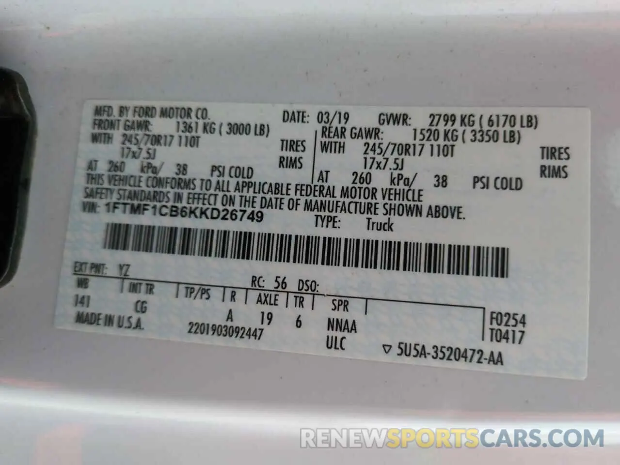 12 Photograph of a damaged car 1FTMF1CB6KKD26749 FORD All Models 2019