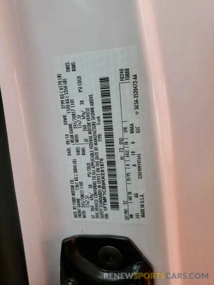13 Photograph of a damaged car 1FTMF1CB9KKE81876 FORD All Models 2019
