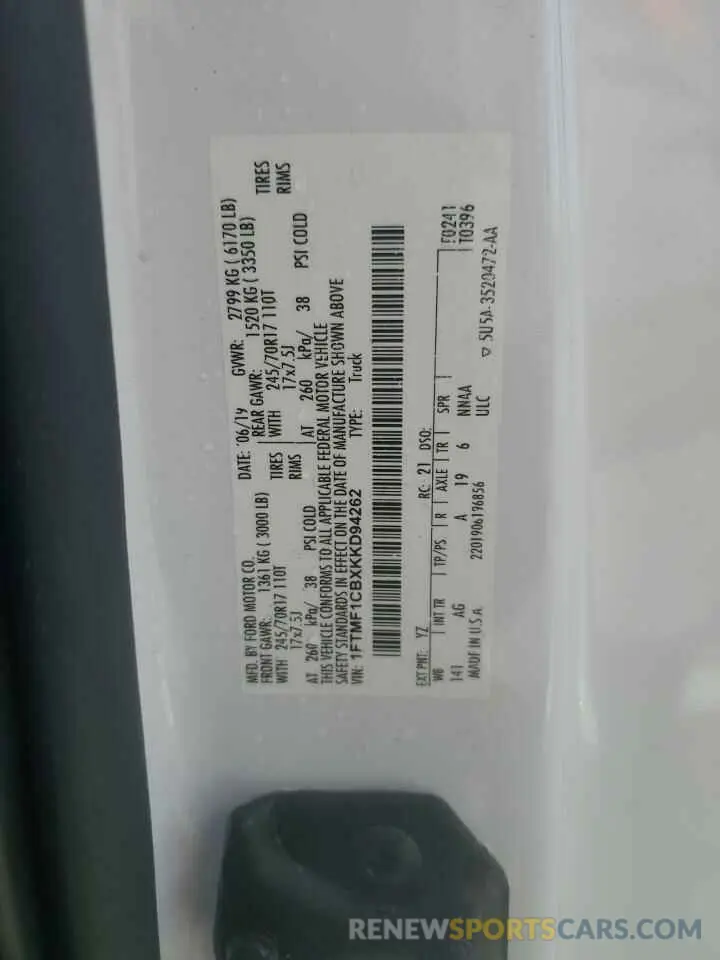 12 Photograph of a damaged car 1FTMF1CBXKKD94262 FORD All Models 2019