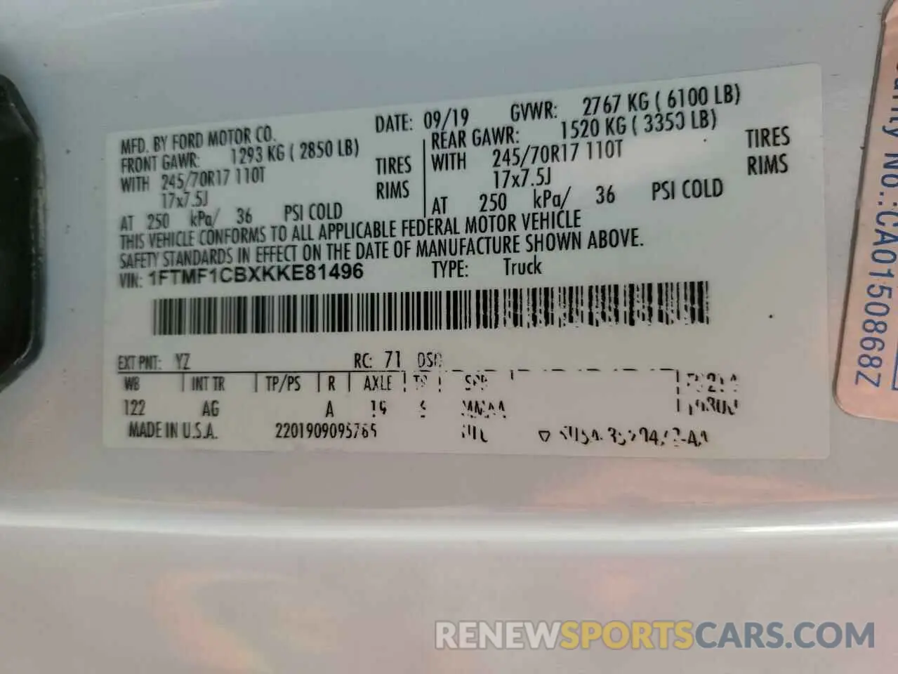 12 Photograph of a damaged car 1FTMF1CBXKKE81496 FORD All Models 2019