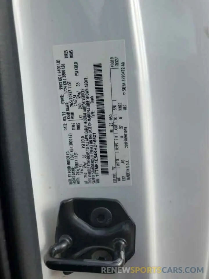 12 Photograph of a damaged car 1FTMF1E54KKD16521 FORD All Models 2019