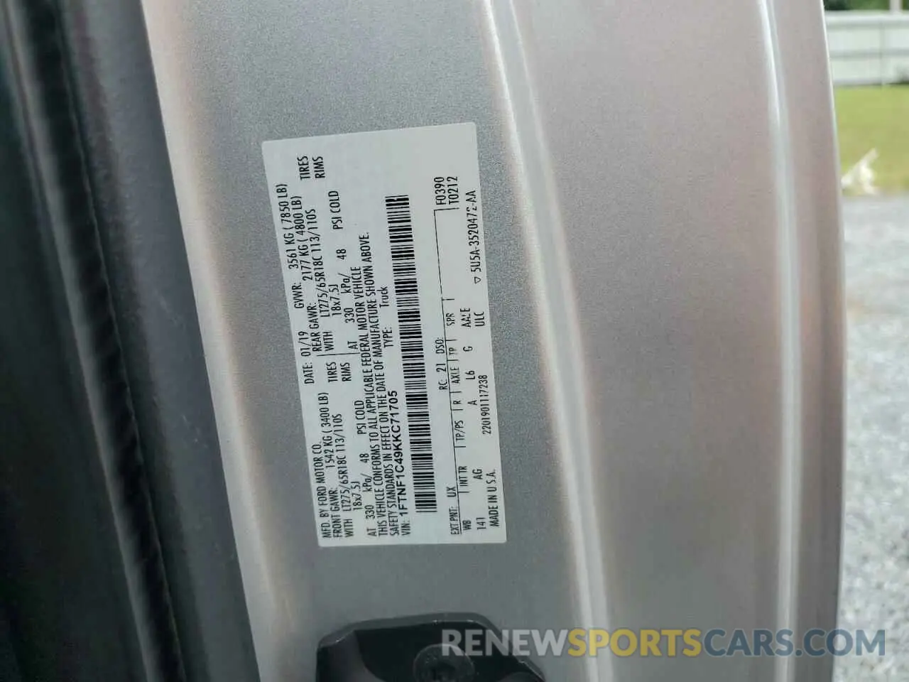 12 Photograph of a damaged car 1FTNF1C49KKC71705 FORD All Models 2019