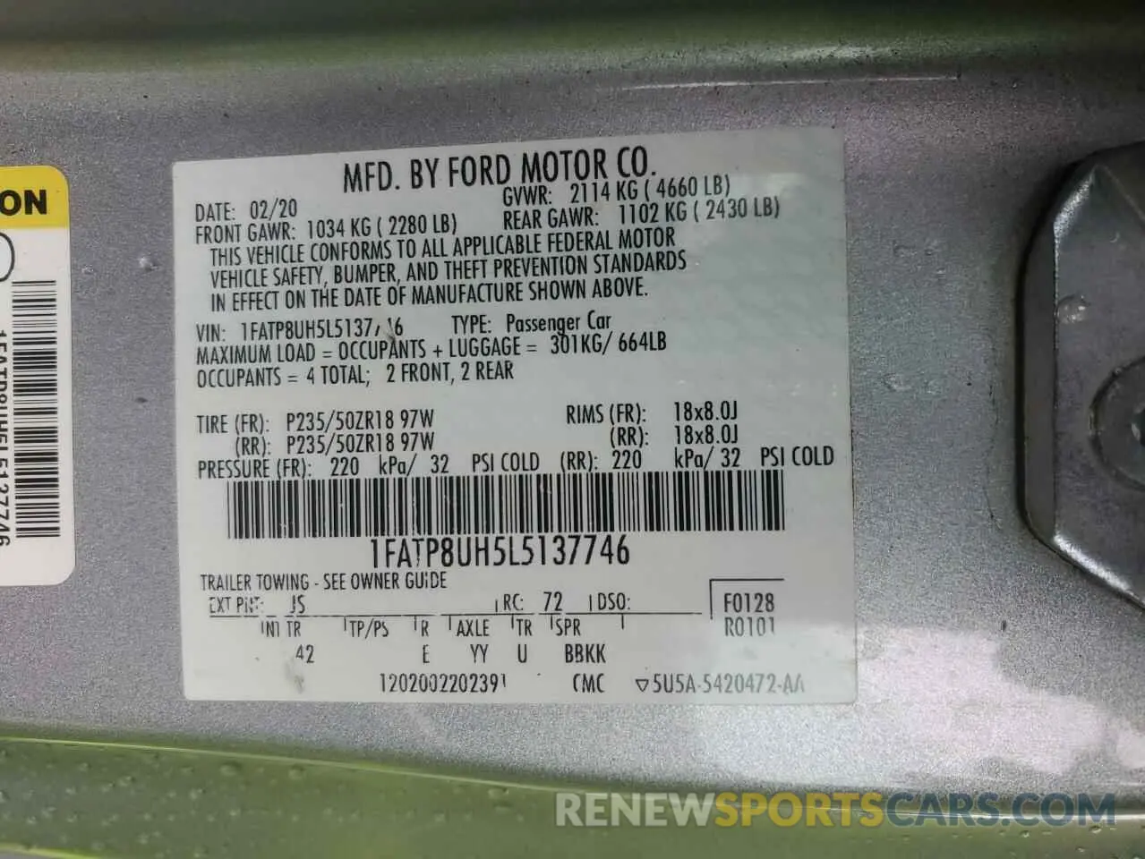 12 Photograph of a damaged car 1FATP8UH5L5137746 FORD ALL Models 2020
