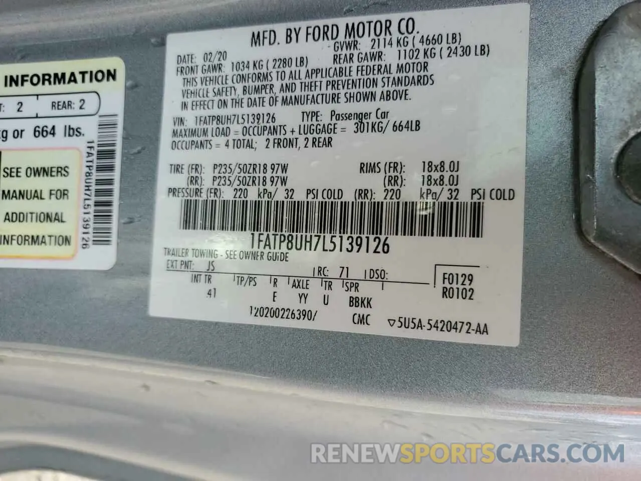 12 Photograph of a damaged car 1FATP8UH7L5139126 FORD ALL Models 2020