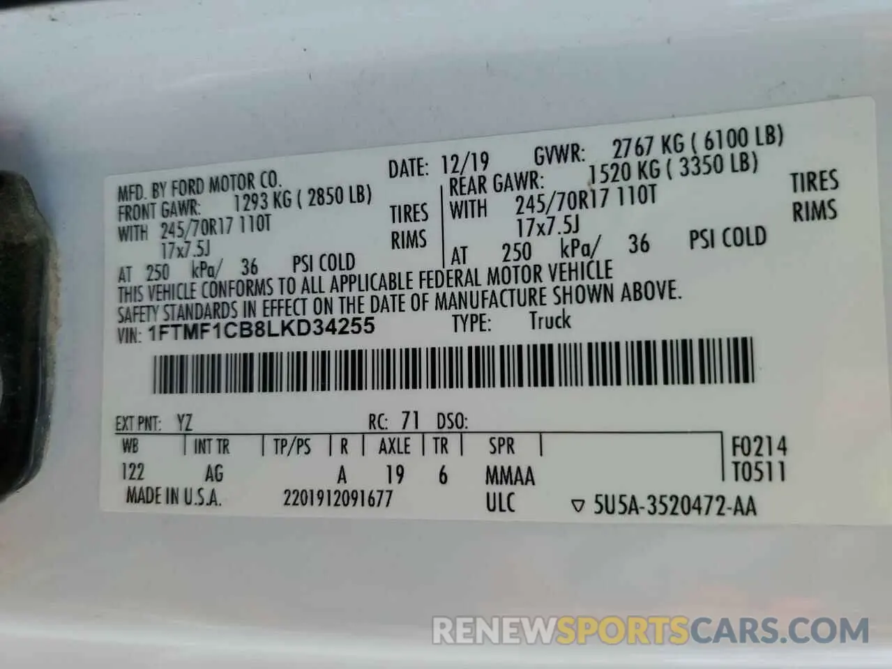 12 Photograph of a damaged car 1FTMF1CB8LKD34255 FORD All Models 2020