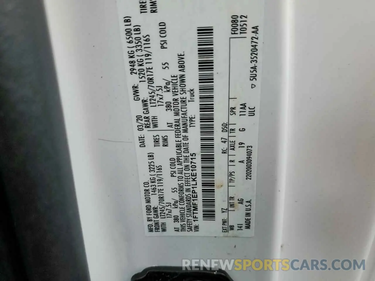 12 Photograph of a damaged car 1FTMF1EP1LKE10715 FORD All Models 2020
