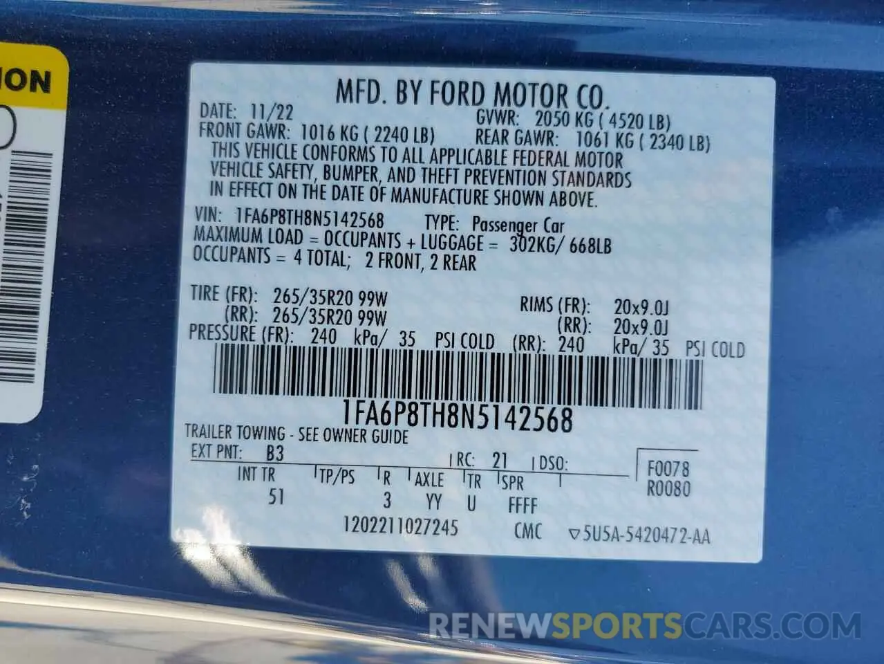 12 Photograph of a damaged car 1FA6P8TH8N5142568 FORD ALL Models 2022