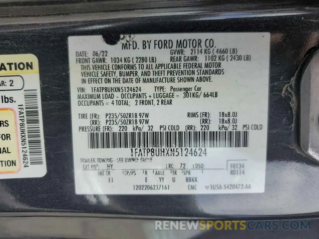 13 Photograph of a damaged car 1FATP8UHXN5124624 FORD ALL Models 2022