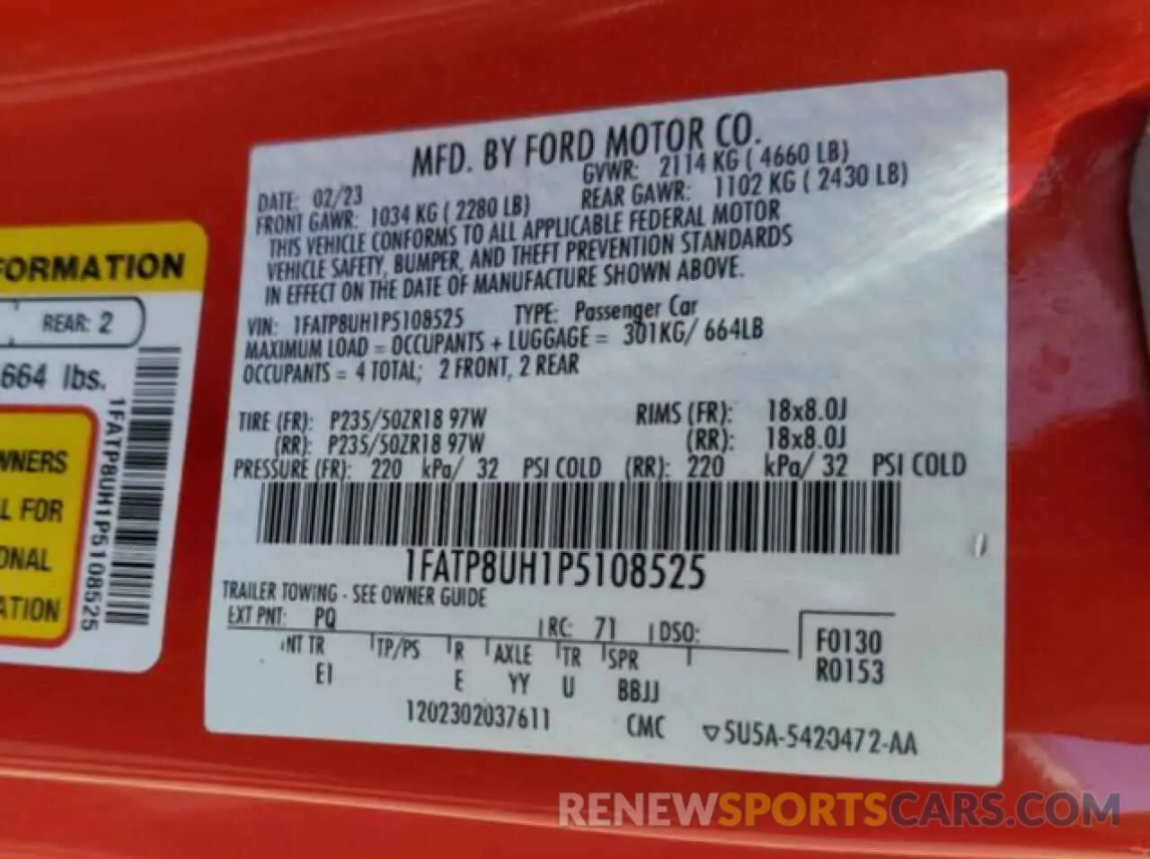 12 Photograph of a damaged car 1FATP8UH1P5108525 FORD ALL Models 2023