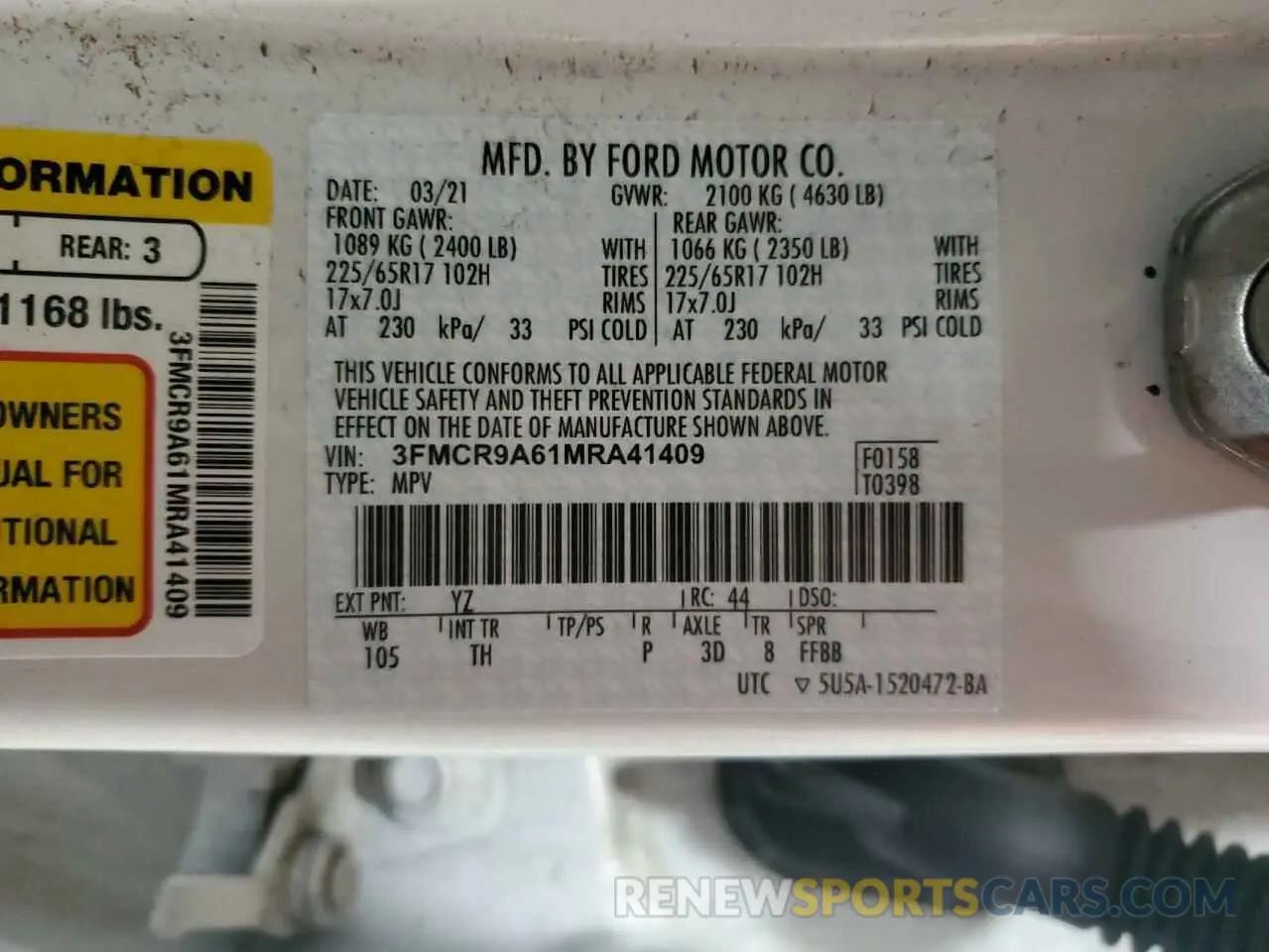 14 Photograph of a damaged car 3FMCR9A61MRA41409 FORD BRONCO 2021