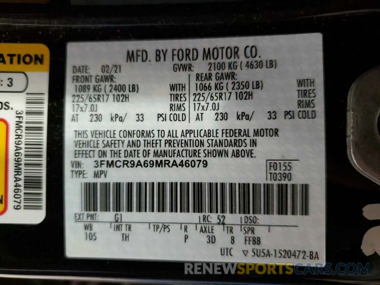 13 Photograph of a damaged car 3FMCR9A69MRA46079 FORD BRONCO 2021