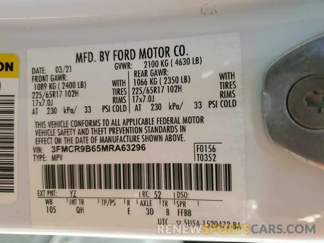 13 Photograph of a damaged car 3FMCR9B65MRA63296 FORD BRONCO 2021