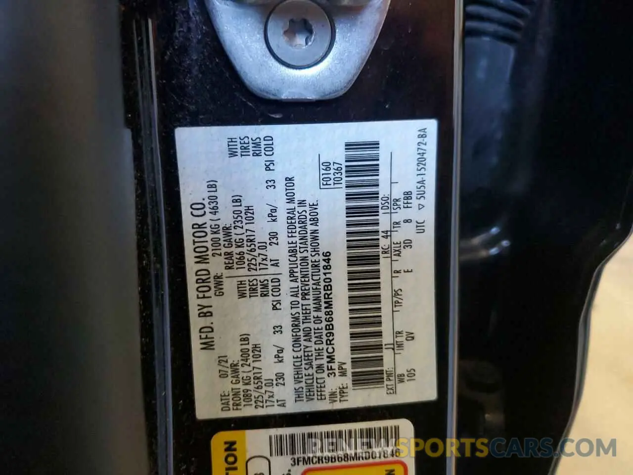 15 Photograph of a damaged car 3FMCR9B68MRB01846 FORD BRONCO 2021