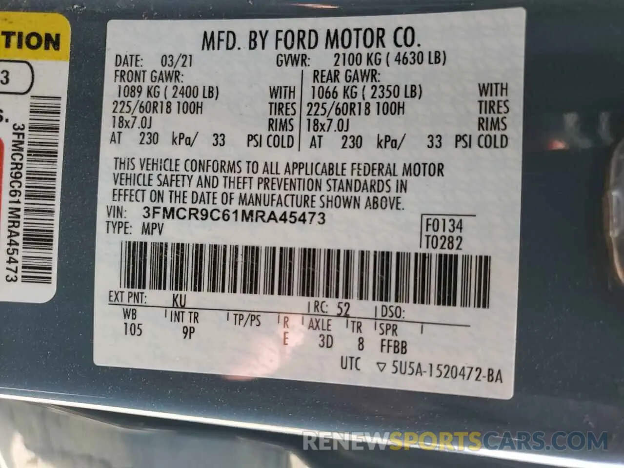 13 Photograph of a damaged car 3FMCR9C61MRA45473 FORD BRONCO 2021