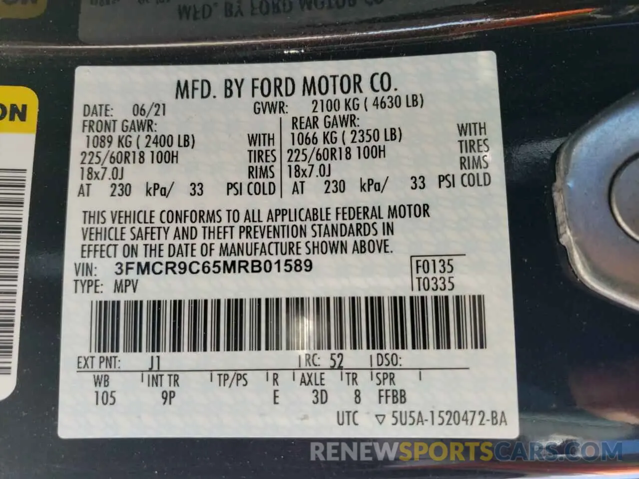 13 Photograph of a damaged car 3FMCR9C65MRB01589 FORD BRONCO 2021