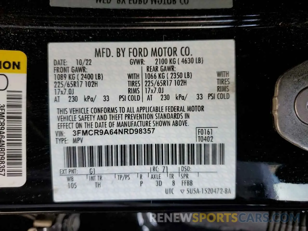 13 Photograph of a damaged car 3FMCR9A64NRD98357 FORD BRONCO 2022