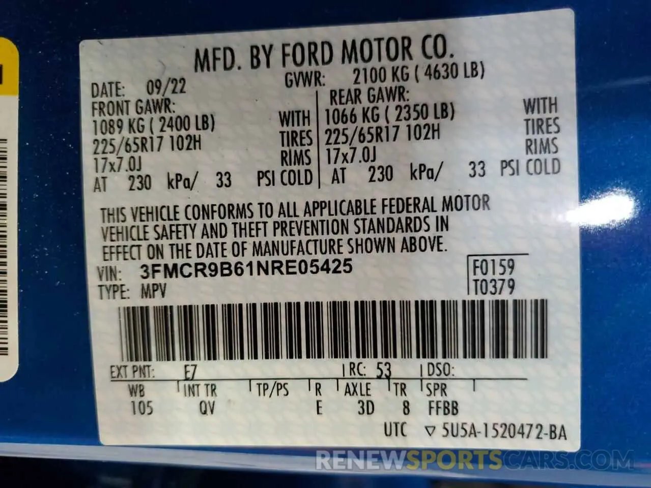 13 Photograph of a damaged car 3FMCR9B61NRE05425 FORD BRONCO 2022