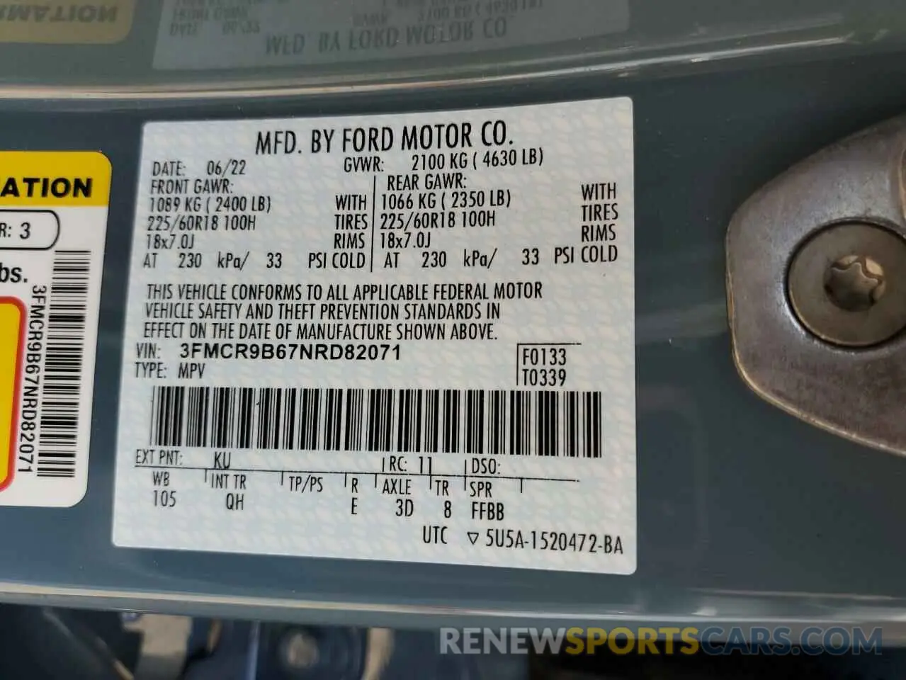 13 Photograph of a damaged car 3FMCR9B67NRD82071 FORD BRONCO 2022