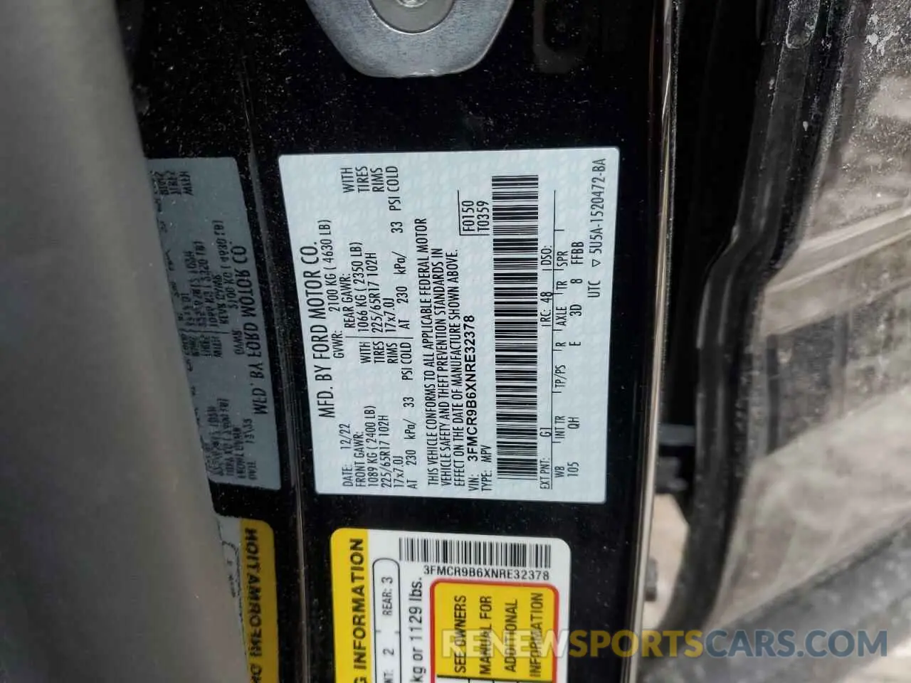 15 Photograph of a damaged car 3FMCR9B6XNRE32378 FORD BRONCO 2022