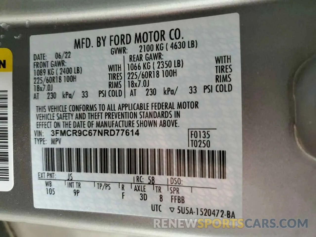 14 Photograph of a damaged car 3FMCR9C67NRD77614 FORD BRONCO 2022