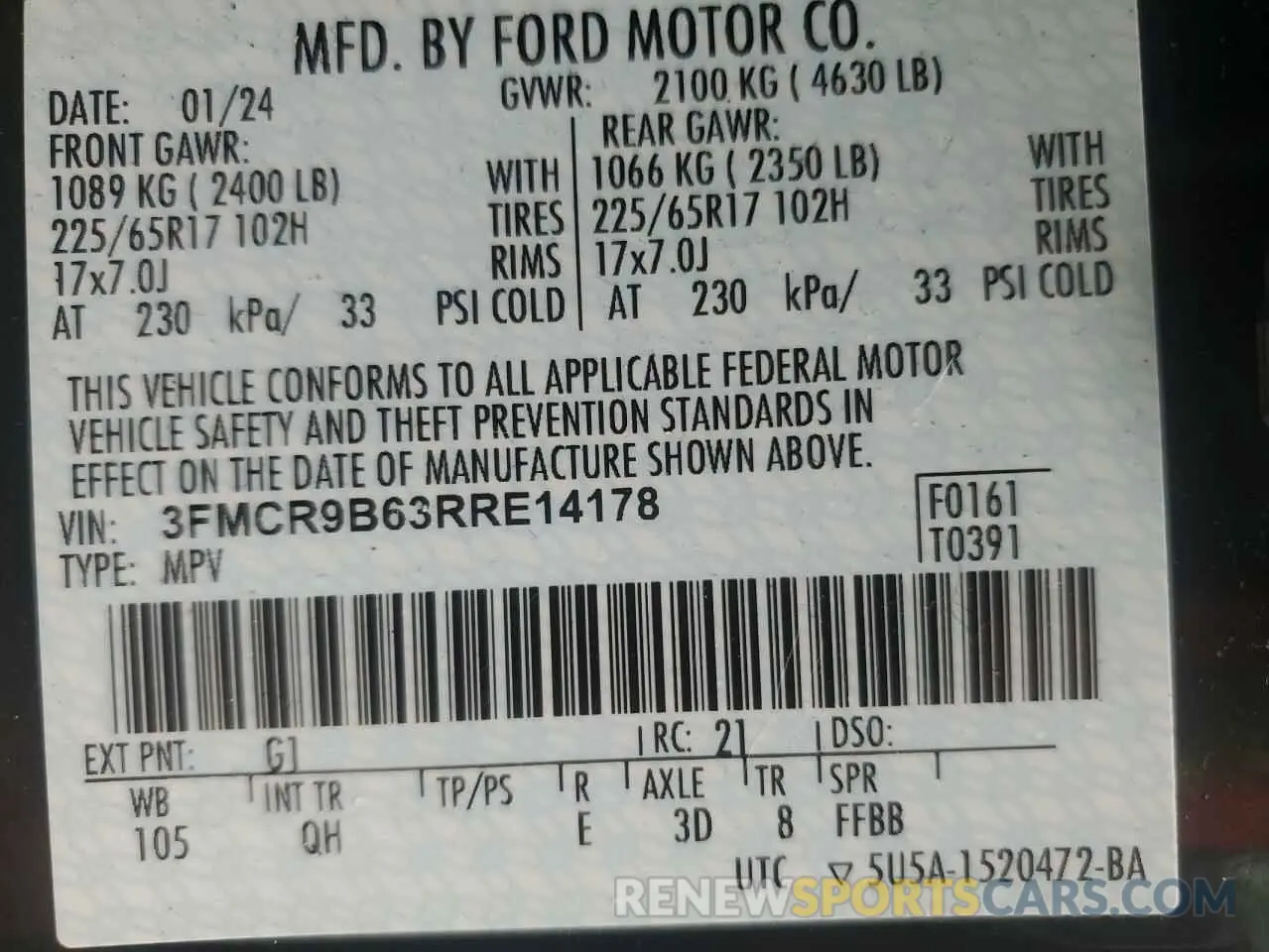 12 Photograph of a damaged car 3FMCR9B63RRE14178 FORD BRONCO 2024