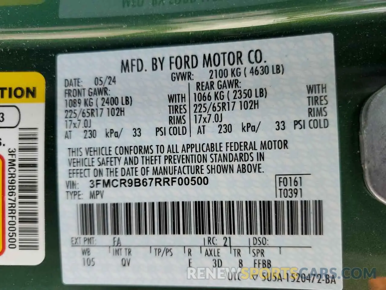 13 Photograph of a damaged car 3FMCR9B67RRF00500 FORD BRONCO 2024