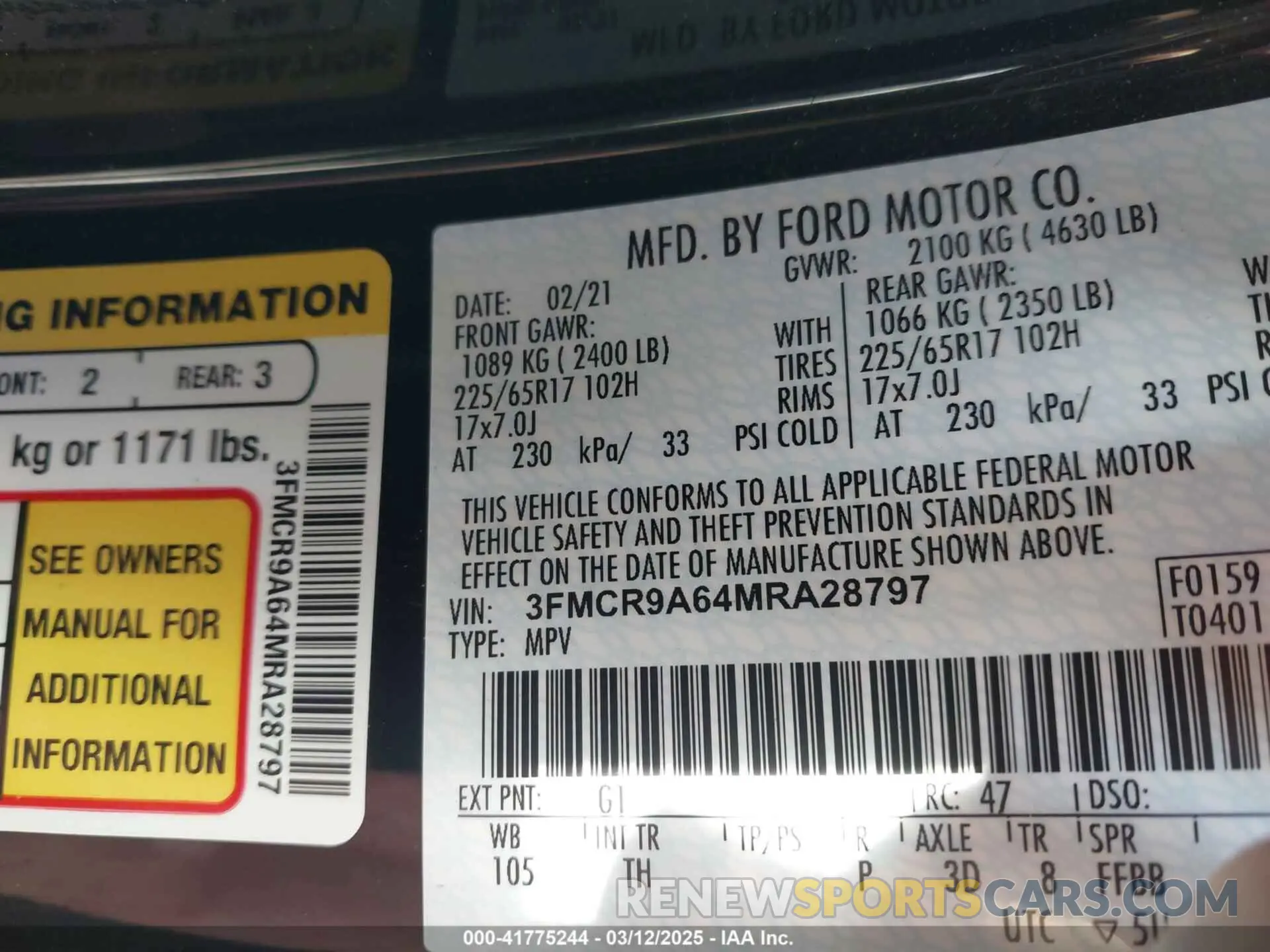 9 Photograph of a damaged car 3FMCR9A64MRA28797 FORD BRONCO SPORT 2021