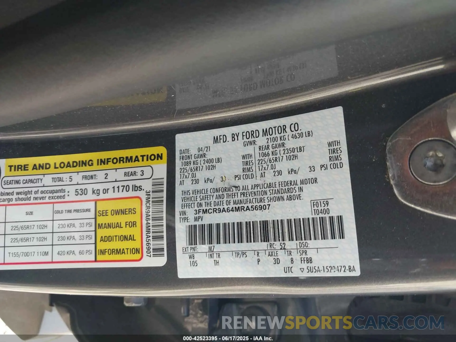 9 Photograph of a damaged car 3FMCR9A64MRA56907 FORD BRONCO SPORT 2021