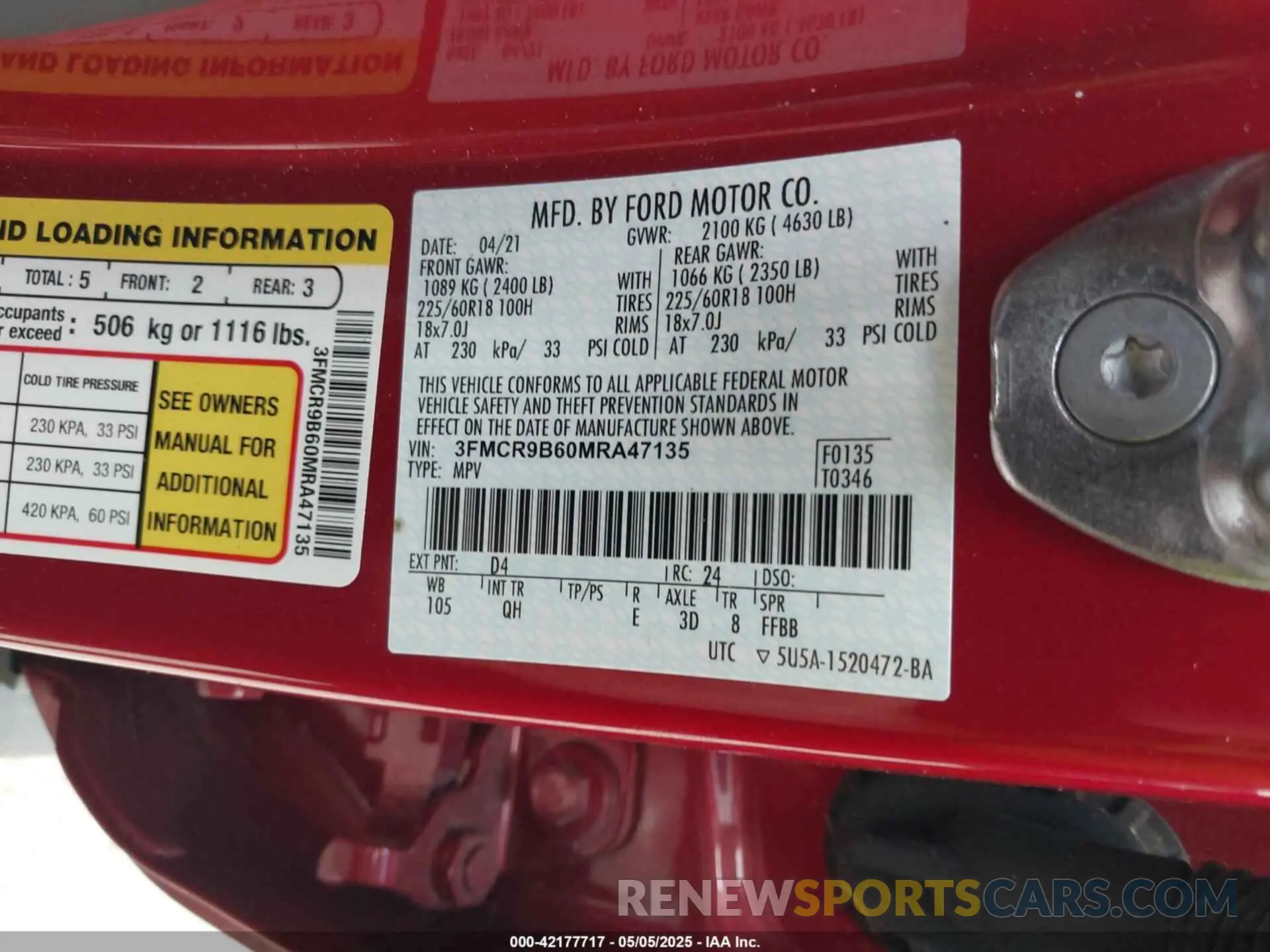 9 Photograph of a damaged car 3FMCR9B60MRA47135 FORD BRONCO SPORT 2021