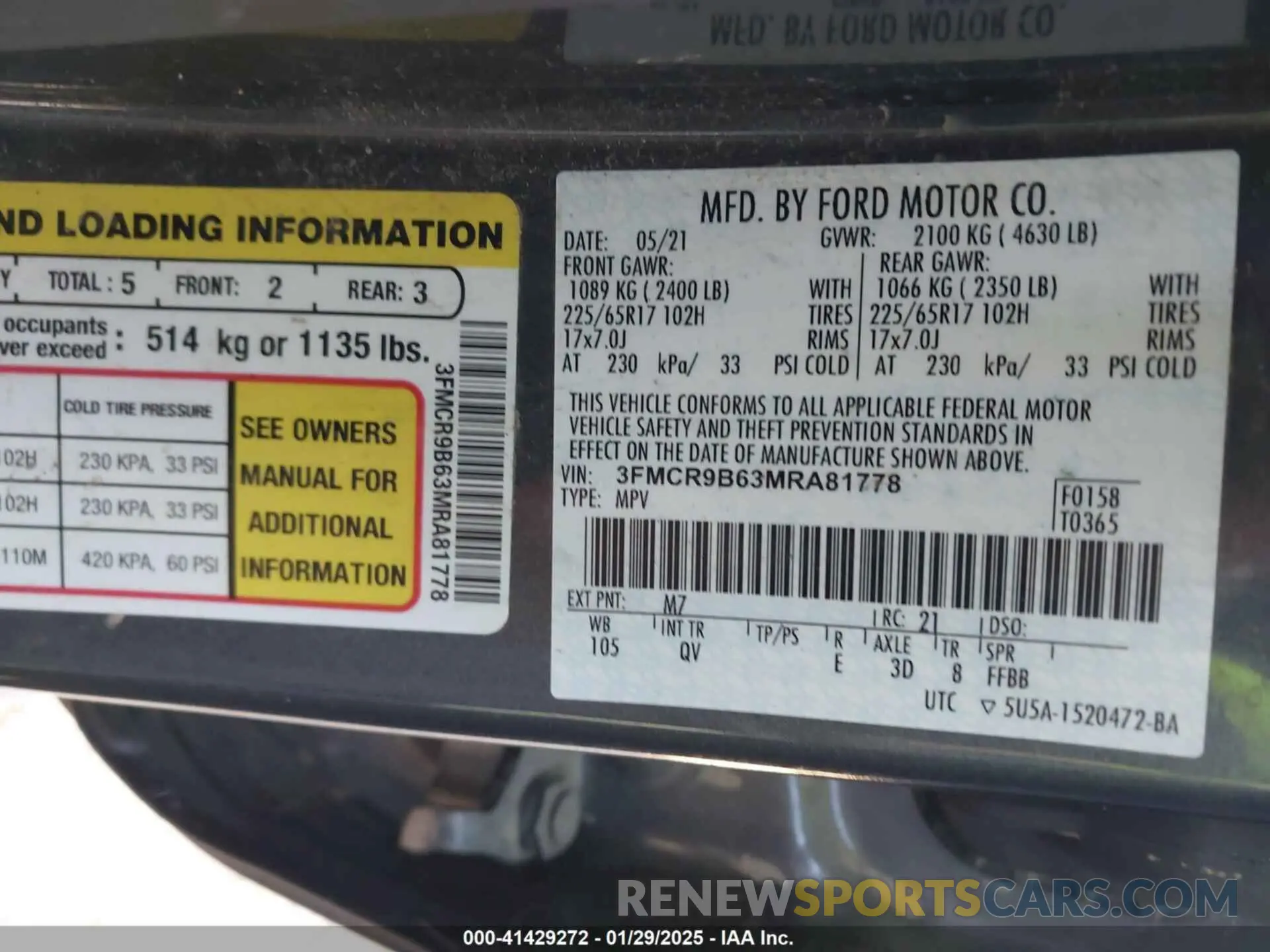9 Photograph of a damaged car 3FMCR9B63MRA81778 FORD BRONCO SPORT 2021