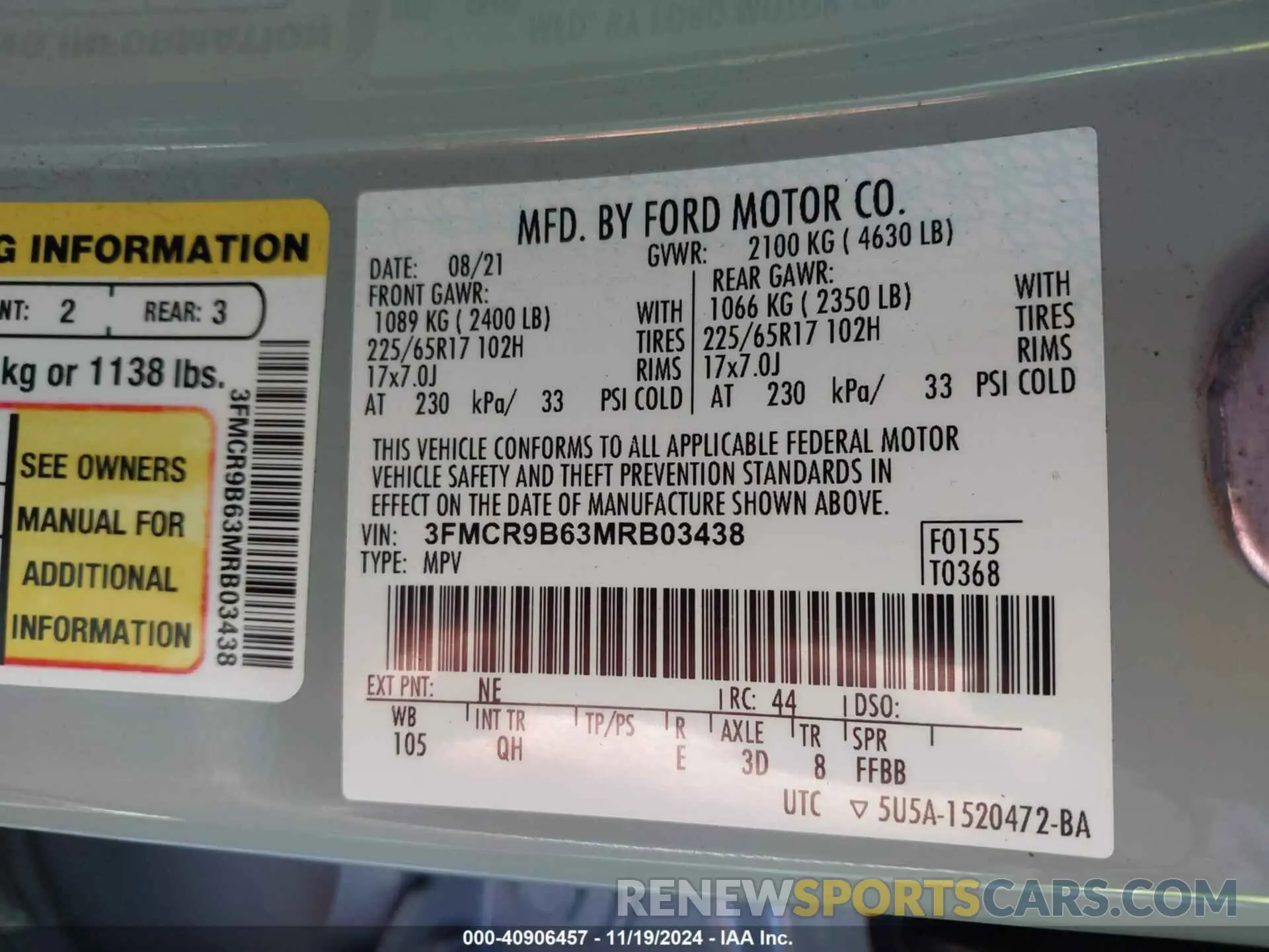 9 Photograph of a damaged car 3FMCR9B63MRB03438 FORD BRONCO SPORT 2021