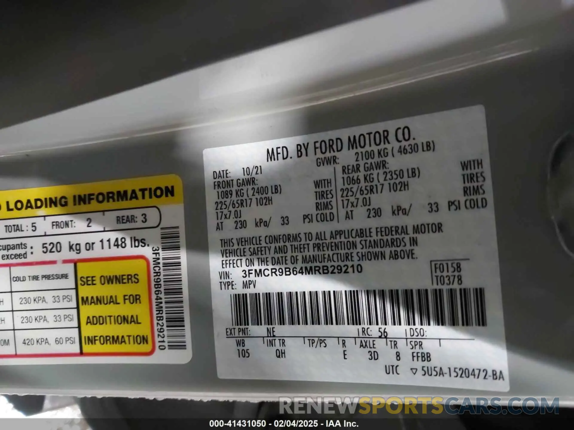 9 Photograph of a damaged car 3FMCR9B64MRB29210 FORD BRONCO SPORT 2021